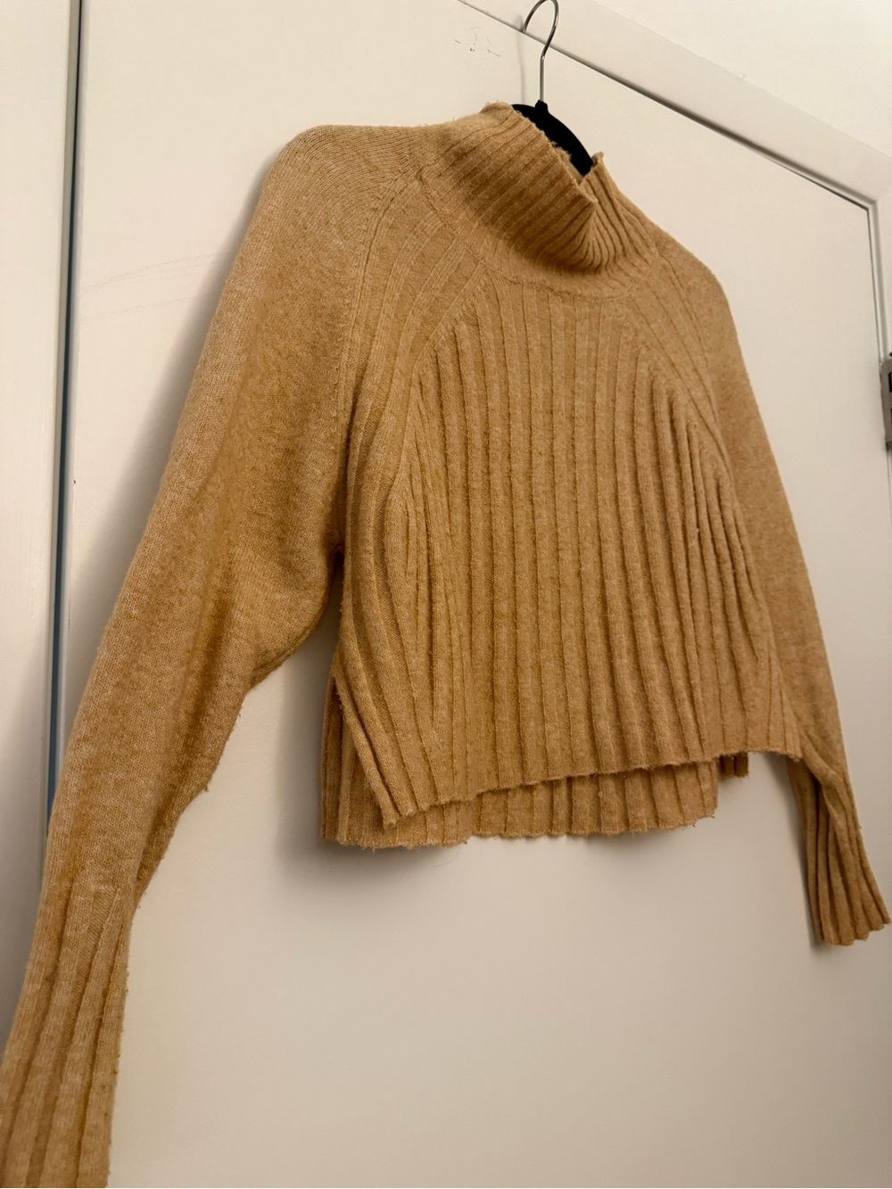 Topshop Ribbed Cropped Turtleneck Sweater - Camel